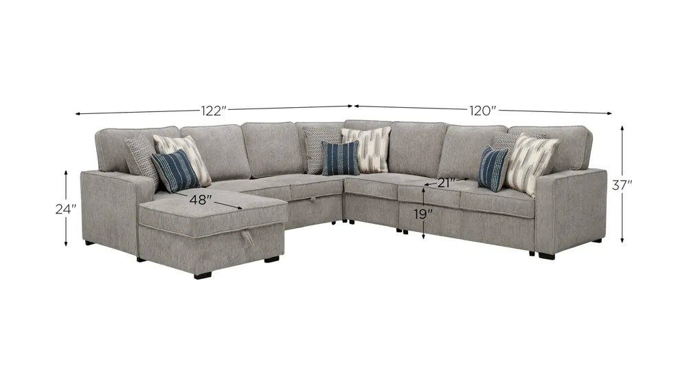 Ryle Chenille 5-pc. Sectional w/ Pop-Up Sleeper Dimensions