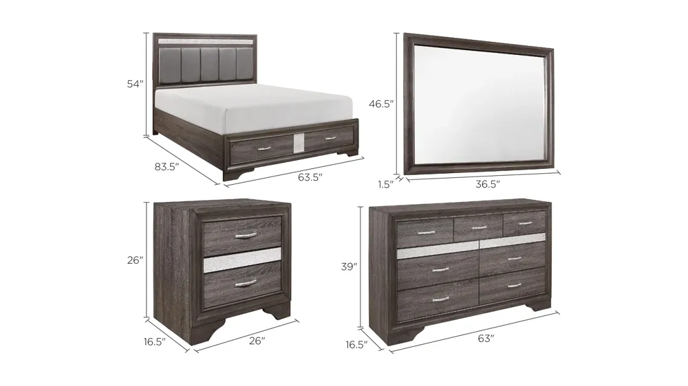 Griggs 4-pc. Upholstered Storage Bedroom Set Dimensions