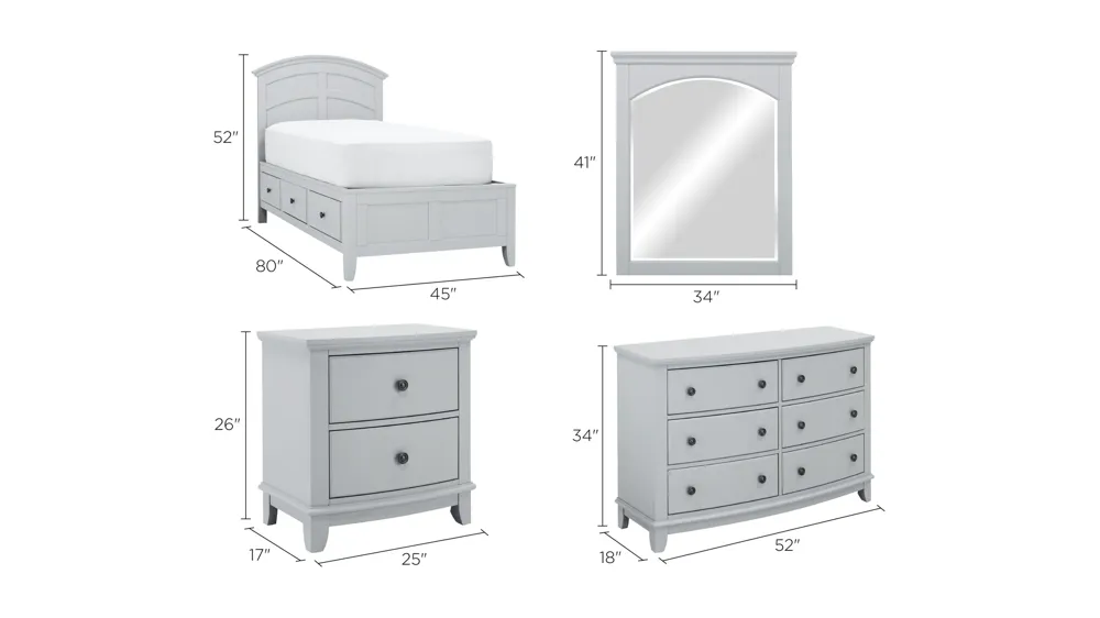 Kylie Youth 4-pc. Platform Bedroom Set w/ 1-Sided Storage Bed Dimensions