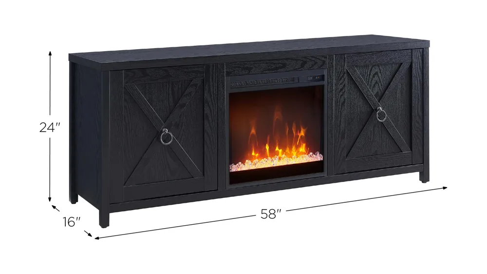Taylor 58" TV Stand with Crystal Fireplace Insert Dimensions