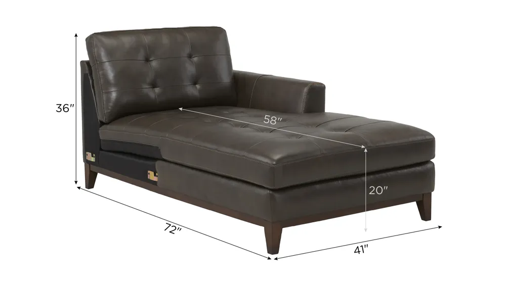 Wheaton Leather Right Arm Facing Chaise Dimensions