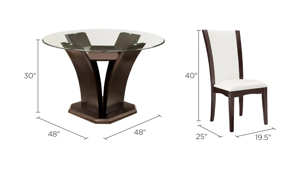 Venice 5-pc 48" Glass Dining Set Dimensions