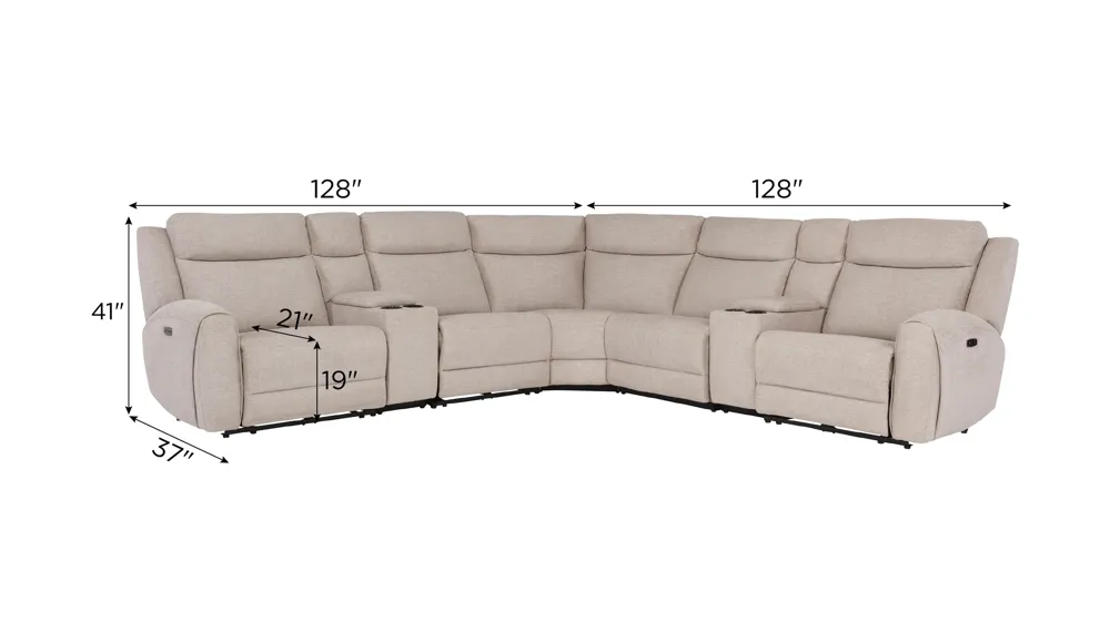 Newell 7-pc. Dual Power Sectional Dimensions