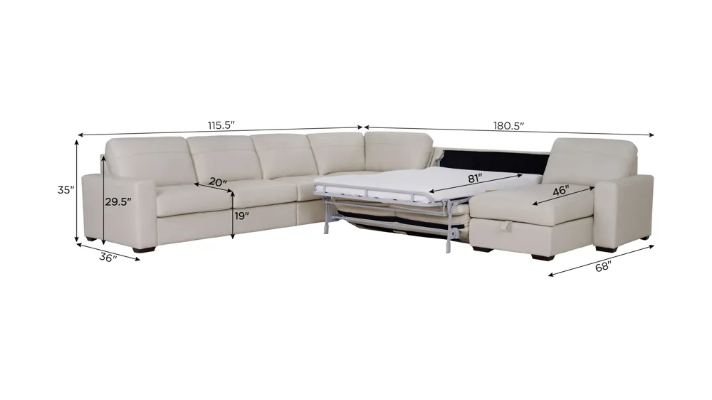Harley 6-pc. Leather Sectional Dimensions