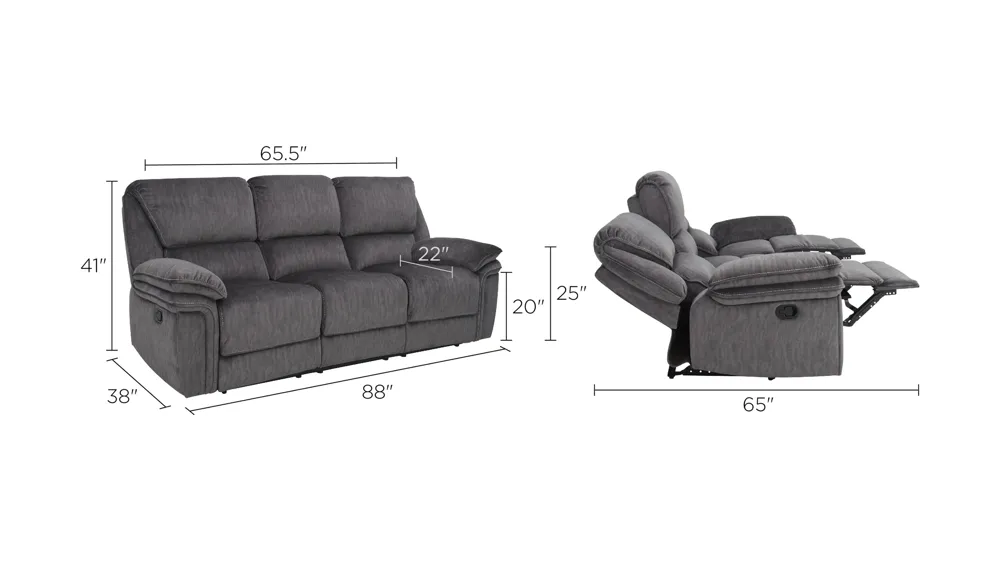 Portman Microfiber Reclining Sofa Dimensions