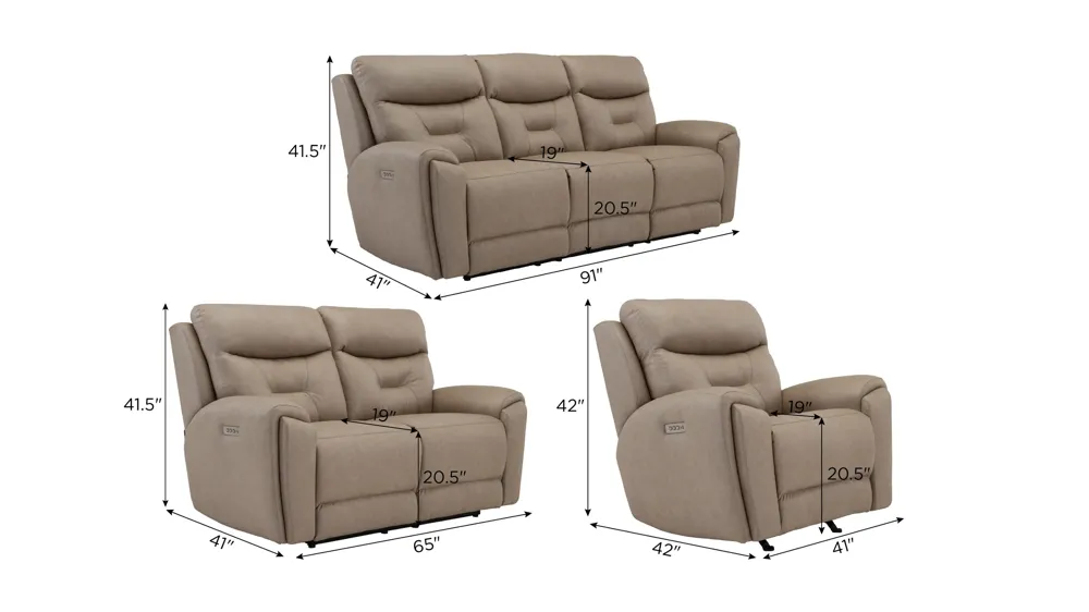 Bryson Zero Gravity Triple Power Living Room Set Dimensions