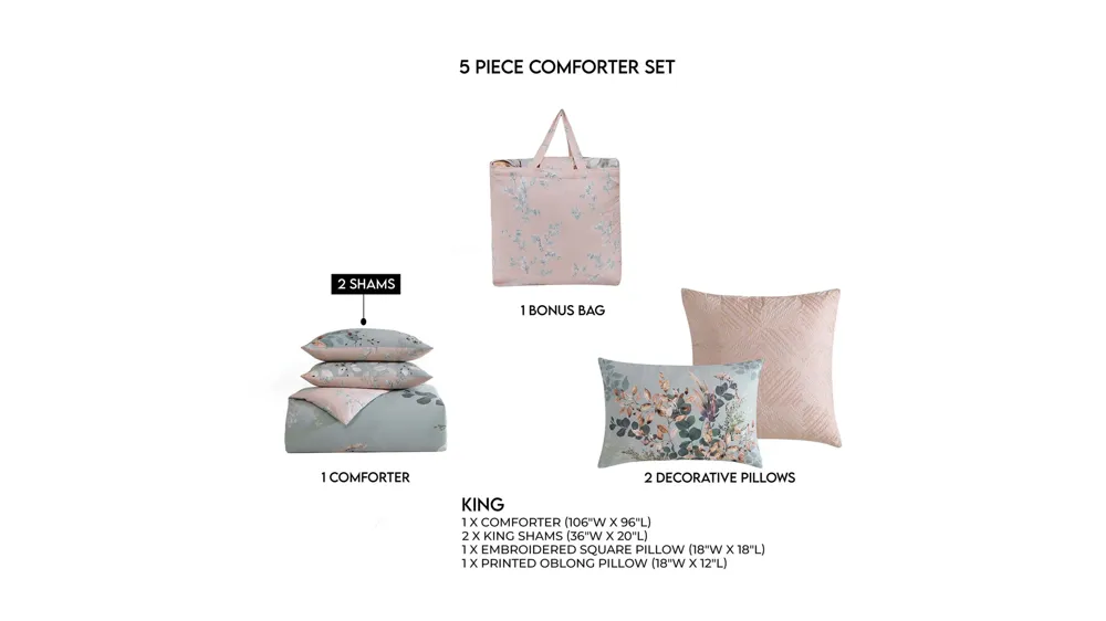 Bebejan Peach Leaves 5-pc. Reversible Comforter Set Dimensions