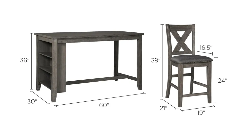 Nash 3-pc. Counter-Height Dining Set Dimensions