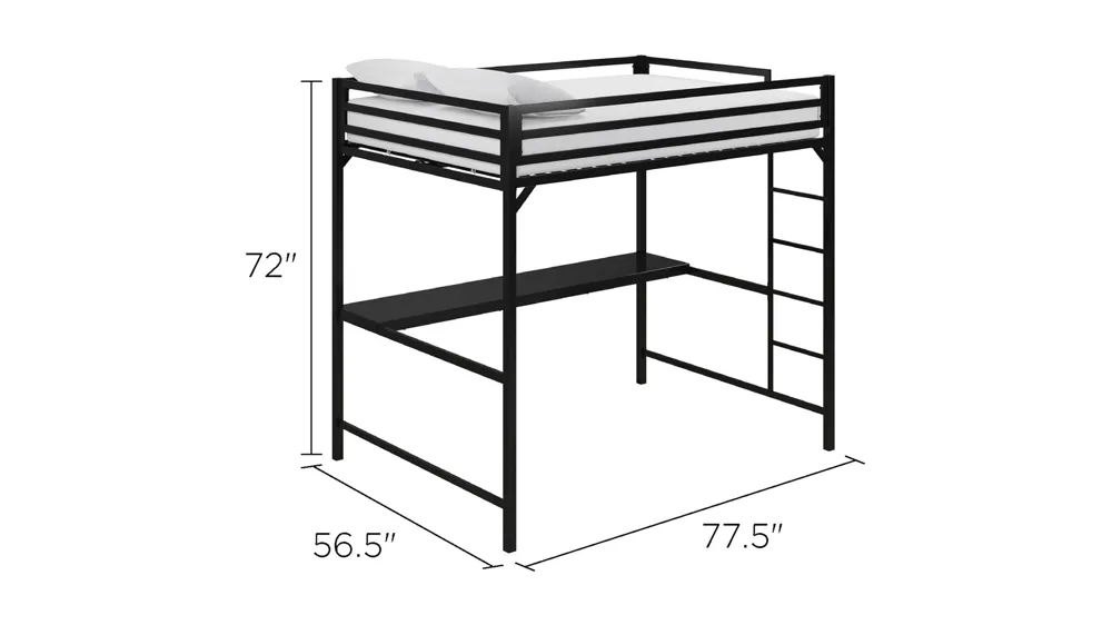 Miles Loft Bed with Desk Dimensions