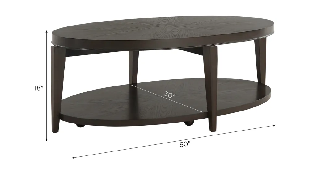 Penton Oval Cocktail Table w/ Casters Dimensions