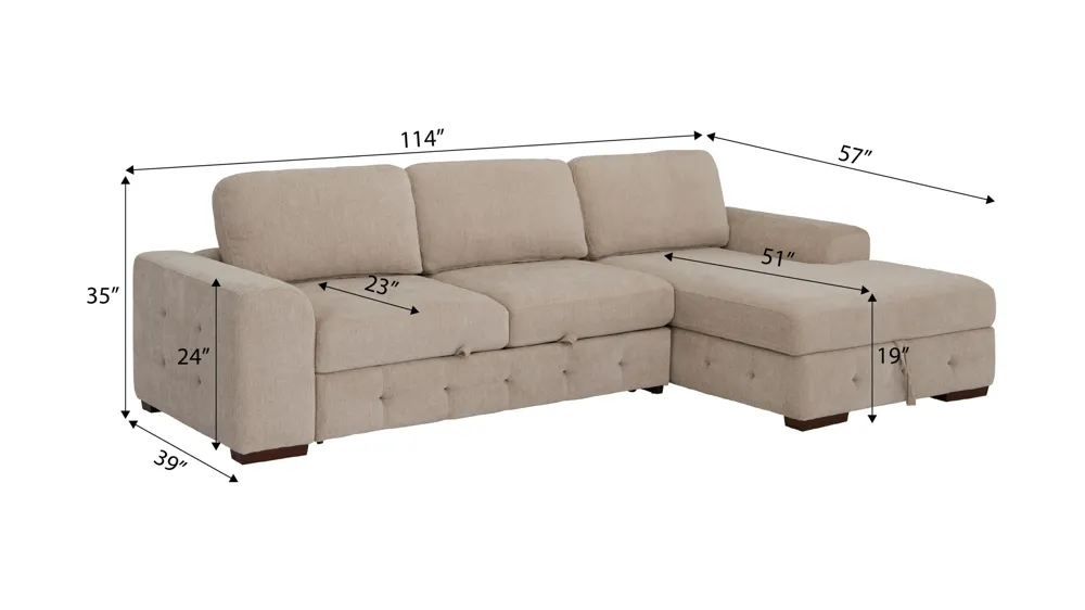 Dolman 2 pc. Sofa Chaise with Pop-Up Sleeper Dimensions