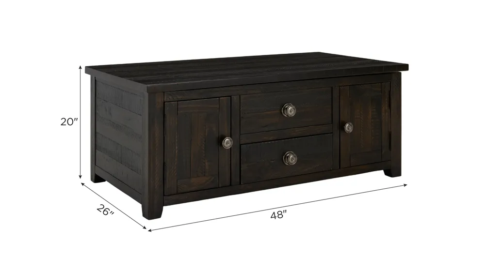 Kiara Lift Top Coffee Table w/ Casters Dimensions