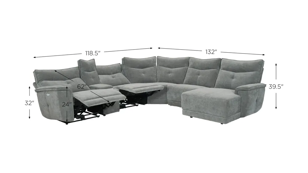 Graceland 6-pc. Sectional Sofa w/Power Headrests Dimensions