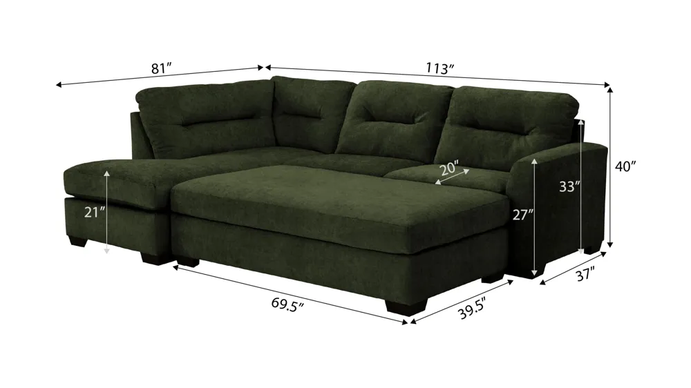 Oliver 2-pc. Section with Ottoman Dimensions