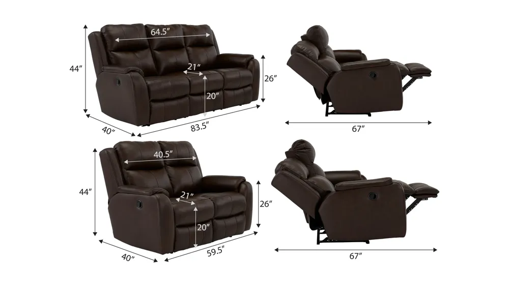 Stevens Reclining 2-pc. Living Room Set Dimensions