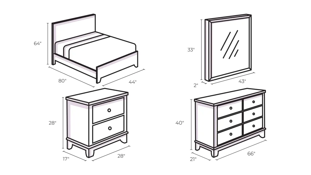 Hollywood Hills 4-pc. Upholstered Bedroom Set Dimensions