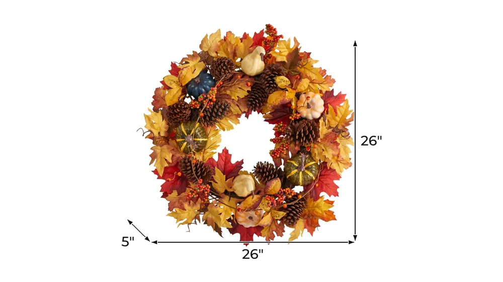 26" Harvest Foliage Artificial Wreath Dimensions