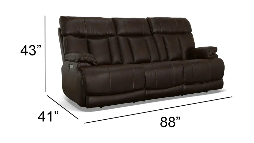 Clive Leather Power Reclining Sofa with Power Headrest and Lumbar Dimensions