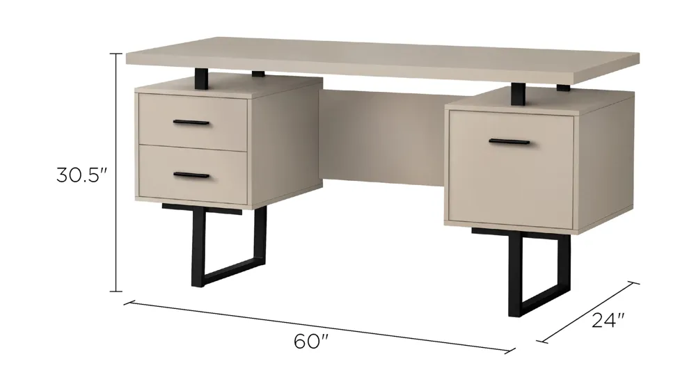 Grover Computer Desk with Floating Desktop Dimensions