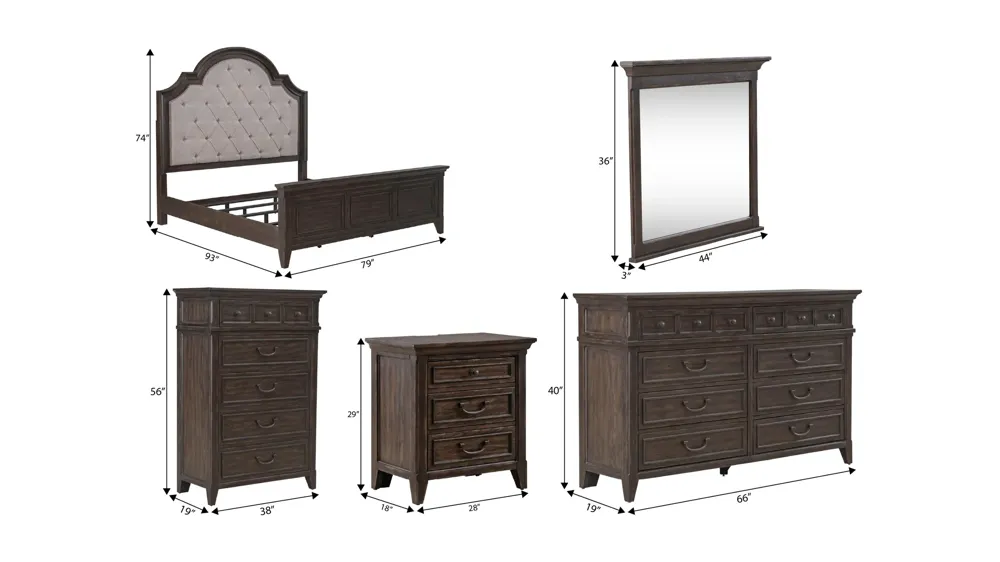 Paradise Valley 5-pc. Bedroom Set Dimensions