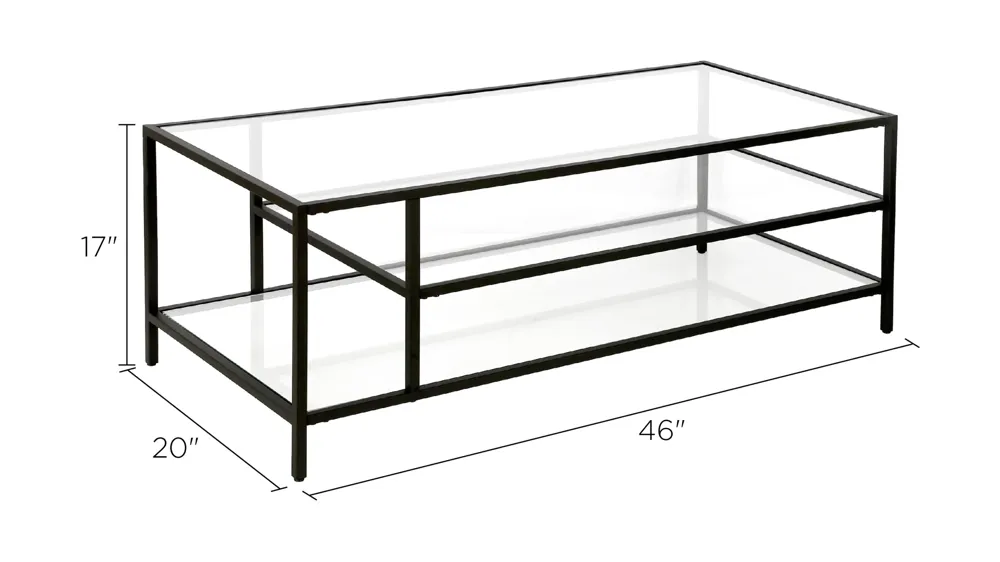 Zinnia Rectangular Coffee Table with Glass Shelves Dimensions