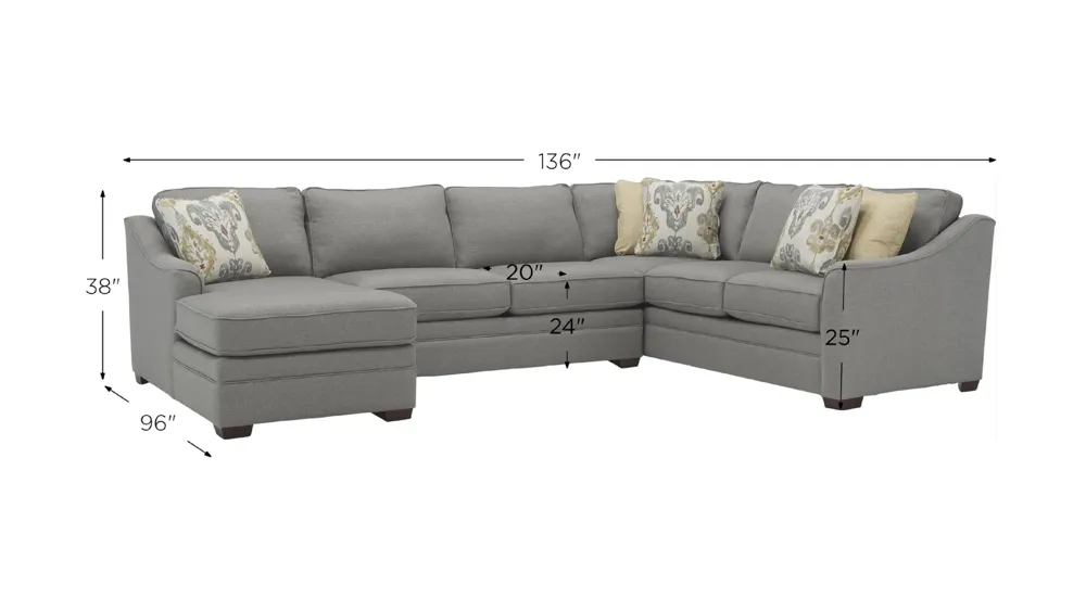 Hazelton 3-pc. Sectional Sofa w/ Full Sleeper Dimensions