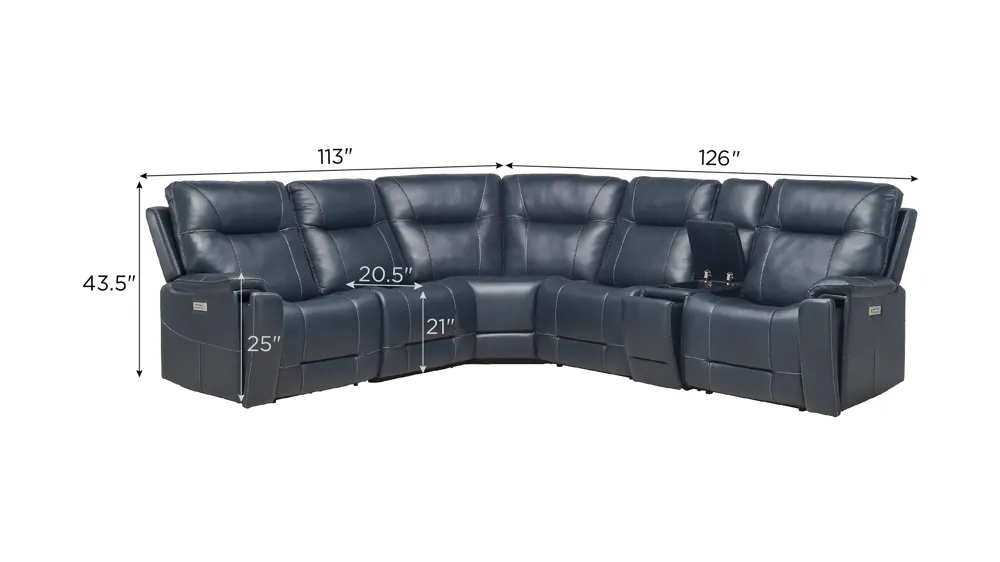 Barnett 6-pc. Power Sectional Dimensions