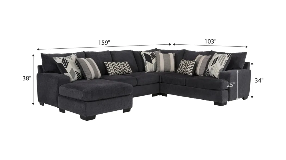 Copper 4-pc. Sectional Dimensions