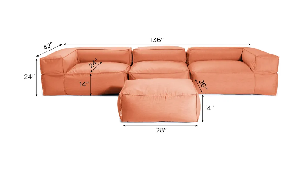 Spazio 4-pc. Outdoor Sofa with Ottoman Dimensions
