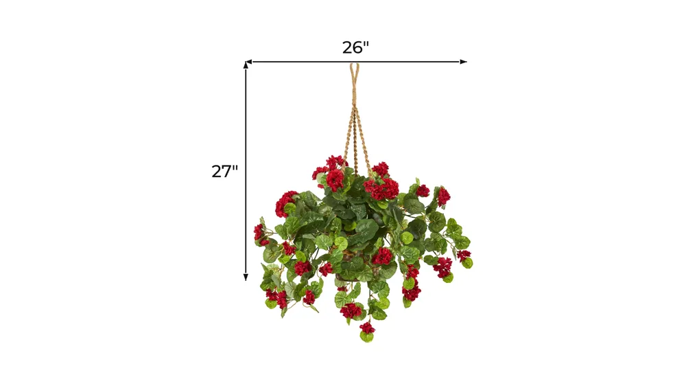 27in. Geranium Artificial Plant in Hanging Basket Dimensions