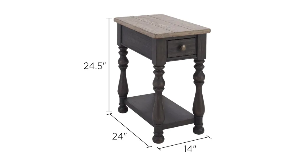 Villa Ridge Rectangular Chairside Table Dimensions