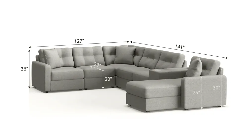 ModularOne 7-pc. Sectional w/One Power Console Dimensions