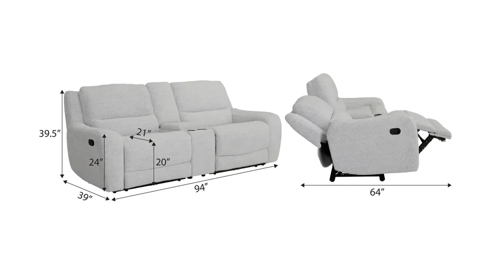 Miller 3-pc. Manual Console Loveseat Dimensions