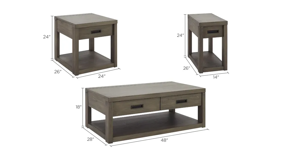 Riata 3PK Occasional Table Set Dimensions