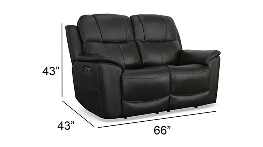 Crew Leather Power Reclining Loveseat with Power Headrest and Lumbar Dimensions