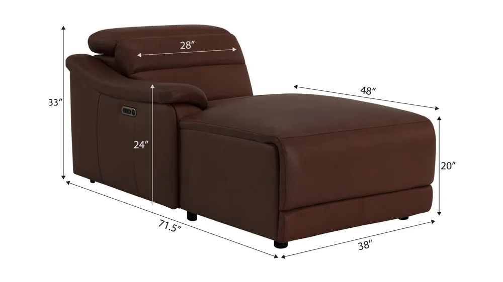 Tucker Left Arm Facing Triple Power Leather Chaise Dimensions