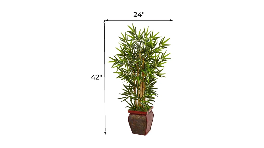 3.5ft. Bamboo Artificial Tree in Wooden Decorative Planter Dimensions