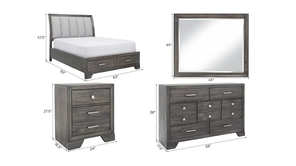 Wegner 4-pc. Bedroom Set w/ Storage Dimensions