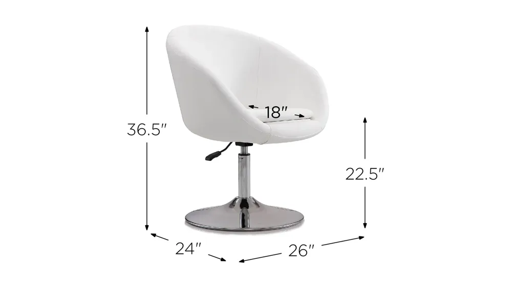 Hopper Swivel Adjustable Height Faux Leather Chair (Set of 2) Dimensions