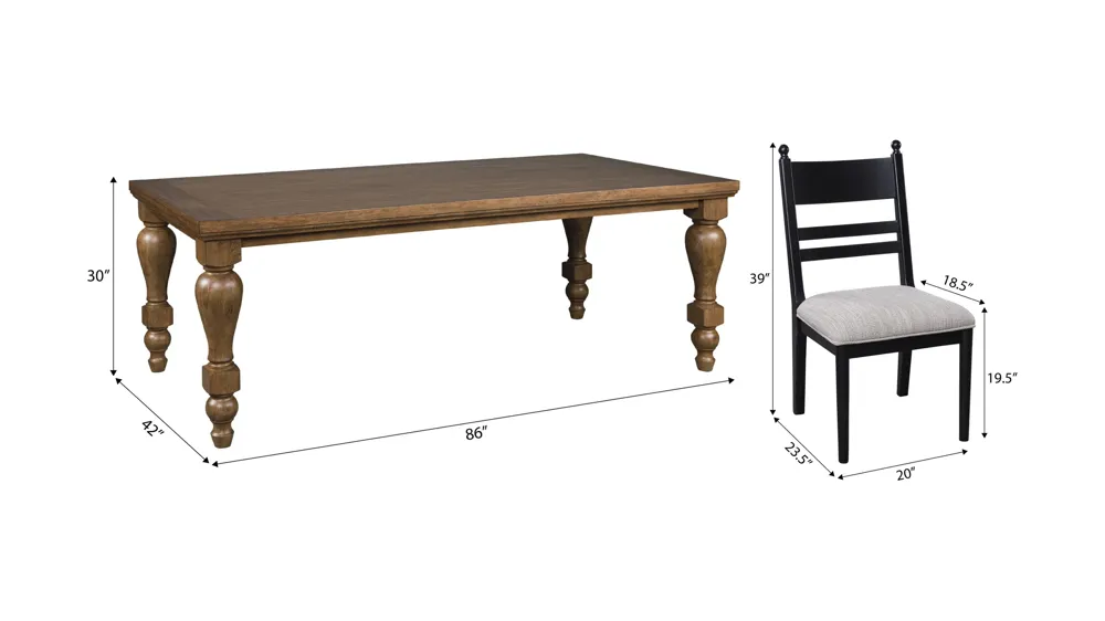 Lockwood 7-pc. Dining Set (6 Black Ladder) Dimensions