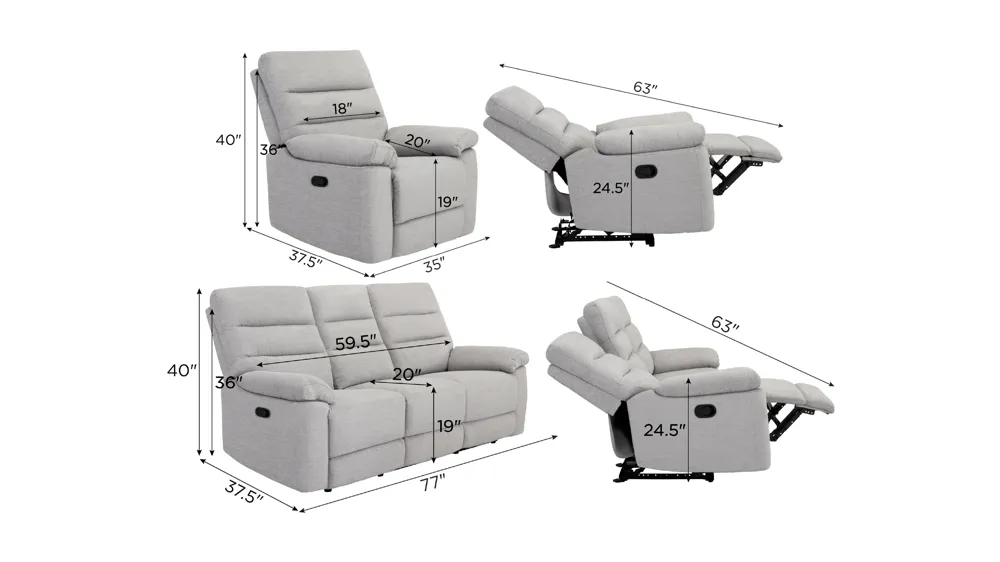 Bennington Manual Living Room Set Dimensions