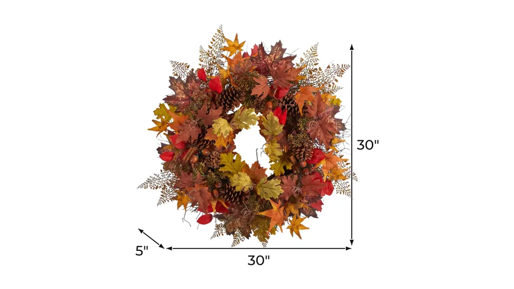 30" Harvest Foliage Artificial Wreath Dimensions