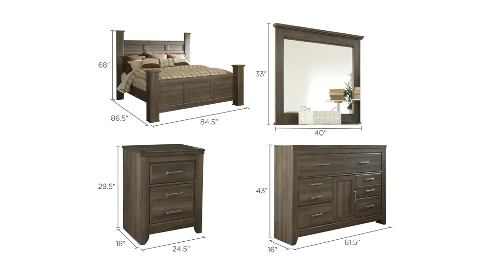 Juararo 4-pc. Bedroom Set Dimensions