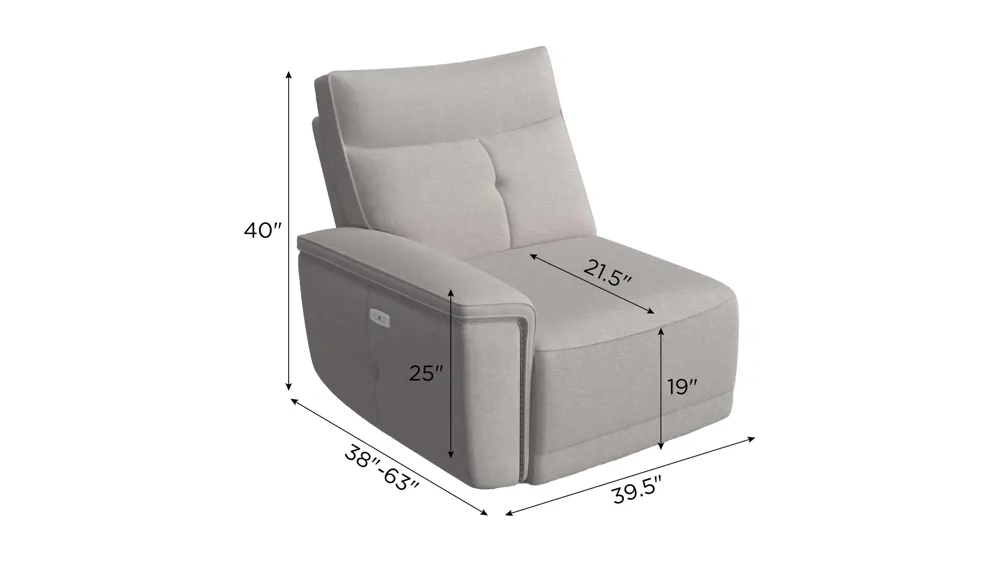 Graceland Left Arm Facing Dual Power Recliner Dimensions