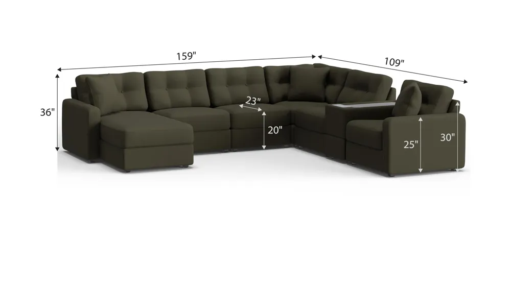ModularOne 7-pc. Sectional w/One Power Console Dimensions