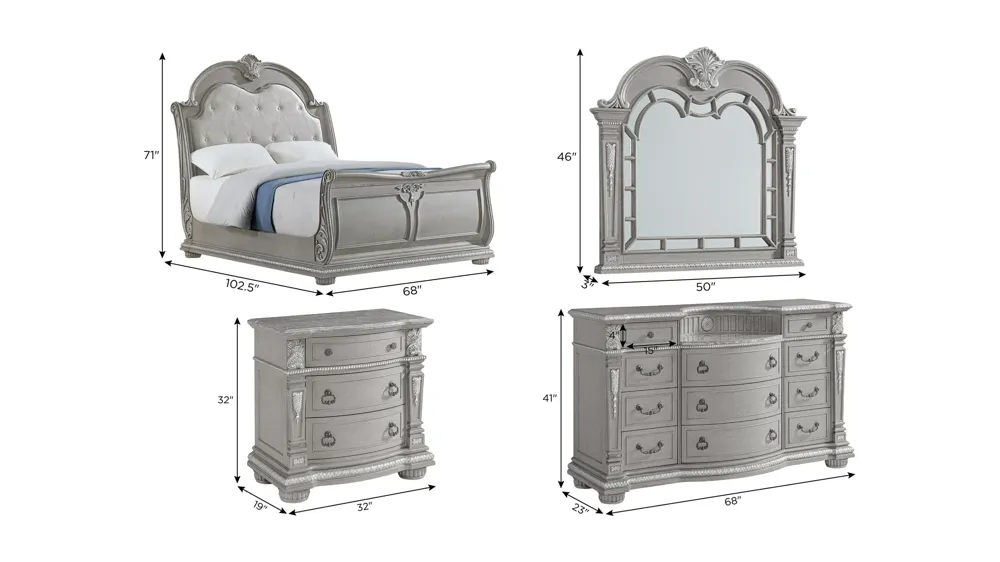 Wilshire 4-pc. Bedroom Set Dimensions