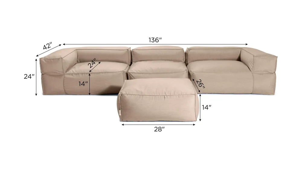 Spazio 4-pc. Outdoor Sofa with Ottoman Dimensions