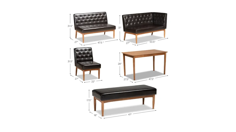 Riordan 5-pc. Nook Dining Set Dimensions
