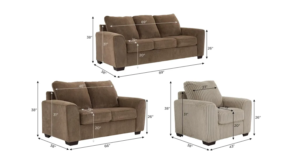 Damien Living Room Set Dimensions