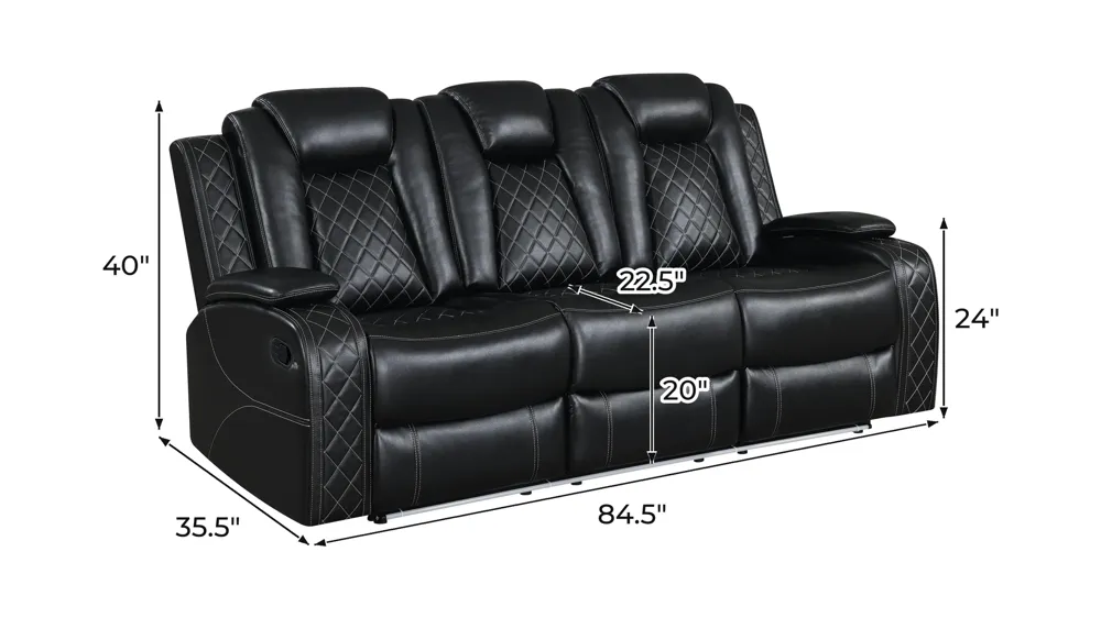 Orion II Reclining Sofa w/ Dual Recliners Dimensions